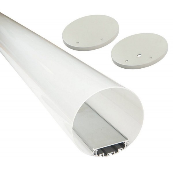 Perfil Aluminio anodizado Eco con difusor Redondo 120mm. para tiras LED, barra 2 Metros - completo, desde 31,00€/mt