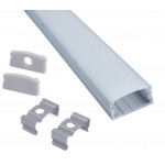 Perfil Aluminio Superficie 23,3x10mm. para tiras LED, barra 2 metros -Completo- (a 7,00€/mt)