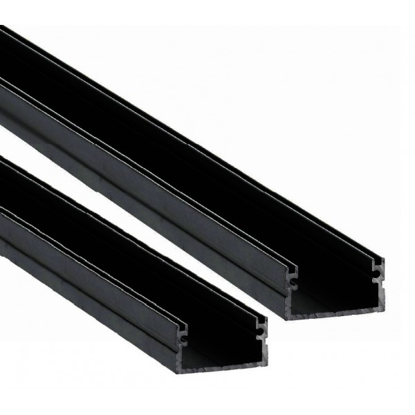 Perfil superficie aluminio anodizado Negro 20x11mm para tiras LED, 6mts (2 tramos de 3 Metros)