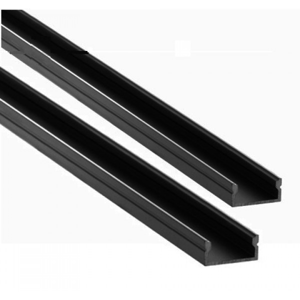 Perfil Aluminio Superficie Negro 17x8mm. para tiras LED, 6mts (2 tramos de 3 Metros)