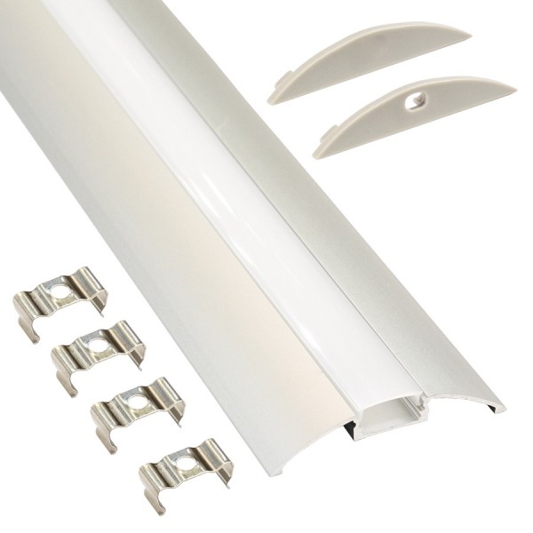 Perfil de aluminio de superficie ECO 56x9,34mm. para tiras LED, barra de 2 Metros - Completo -