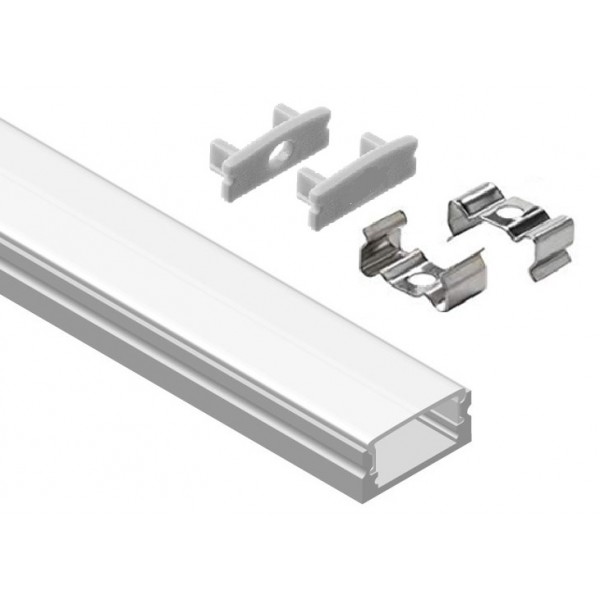 Perfil Aluminio Superficie ECO 17x7mm. para tiras LED, barra de 2 Metros -completo- (a 6€/m)