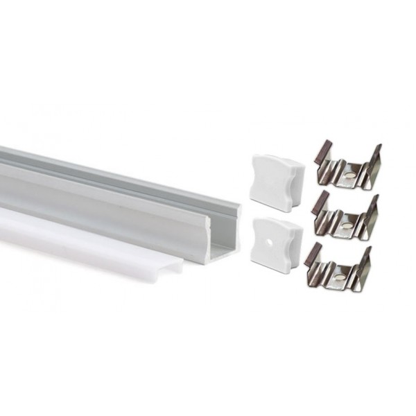 Perfil Aluminio Superficie ECO Blanco 17x14,5mm. para tiras LED, barra de 2 Metros - completo- (a 7,50€/mt)