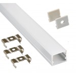 Perfil Aluminio Superficie ECO 20x15mm. para tiras LED, barra 2 metros -Completo-