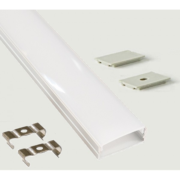 Perfil Aluminio Superficie 30x10mm. para tiras LED, barra 2 metros -Completo-