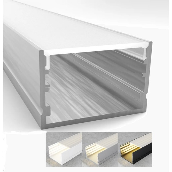 Perfil Aluminio Superficie 30x20mm. para tiras LED, barra 2 metros -Completo-, Aluminio, Blanco ó Negro