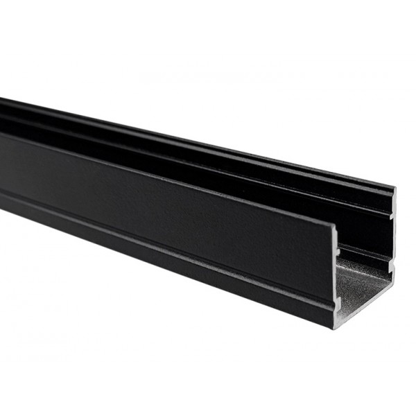 Perfil superficie aluminio Negro U 20x19mm para tiras LED, barra 2 Metros