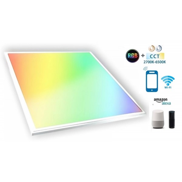 Panel LED 600X600mm 40W Marco Blanco RGB+CCT Wifi, para Smartphone y control voz