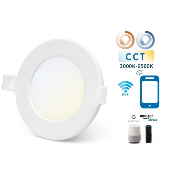 Downlight panel LED Redondo 115mm Blanco 6W SMART CCT WIFI, para Smartphone y control voz
