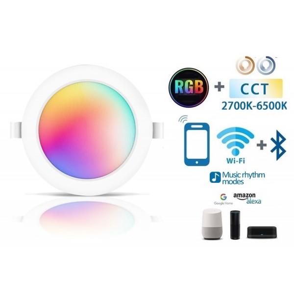 Downlight panel LED Redondo 175mm Blanco 15W SMART RGB+CCT WIFI+Bluetooth, para Smartphone y control voz