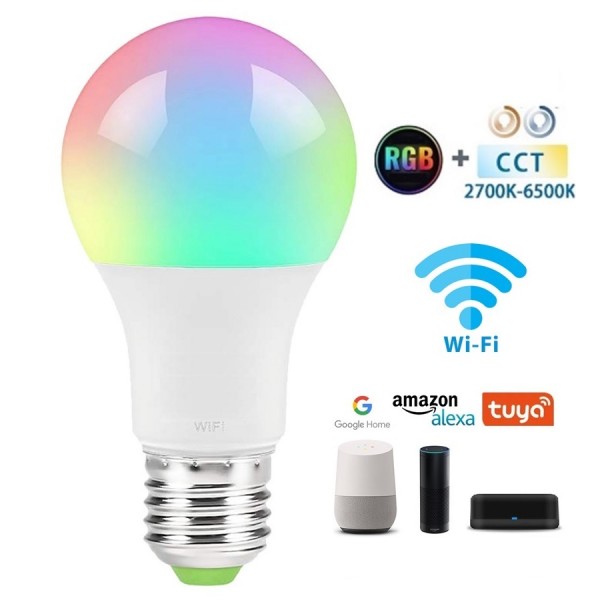 Lámpara LED Standard E27 9W RGB CCT Wifi, para Smartphone y control voz