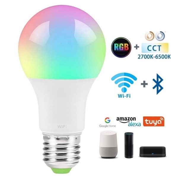 Lámpara LED Standard E27 15W RGB+CCT Wifi+Bluetooth para Smartphone y control voz