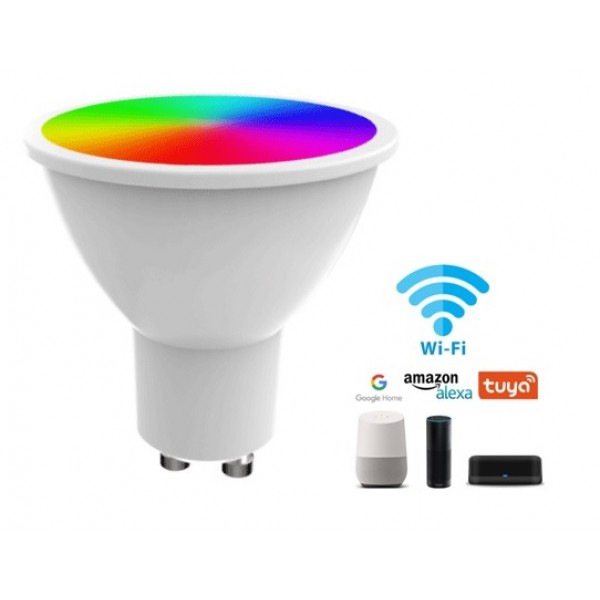 Lámpara LED GU10 SMD 4,5W 120º RGB+CCT Wifi, para Smartphone y control voz