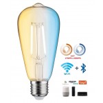 Lámpara LED Edison ST64 Clara E27 Filamento 6W 850lm CCT Wifi+Bluetooth, para Smartphone y control voz