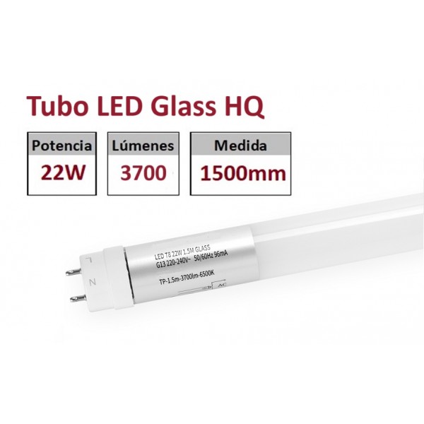 Tubo LED T8 1500mm Cristal 22W 3700Lm Blanco Frío, conexión 1 lado, Caja de 25 ud x 8,20€/ud