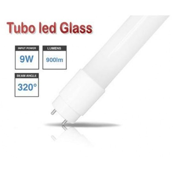 Tubo LED T8 600mm Cristal 9W Blanco Cálido, conexión 1 lado