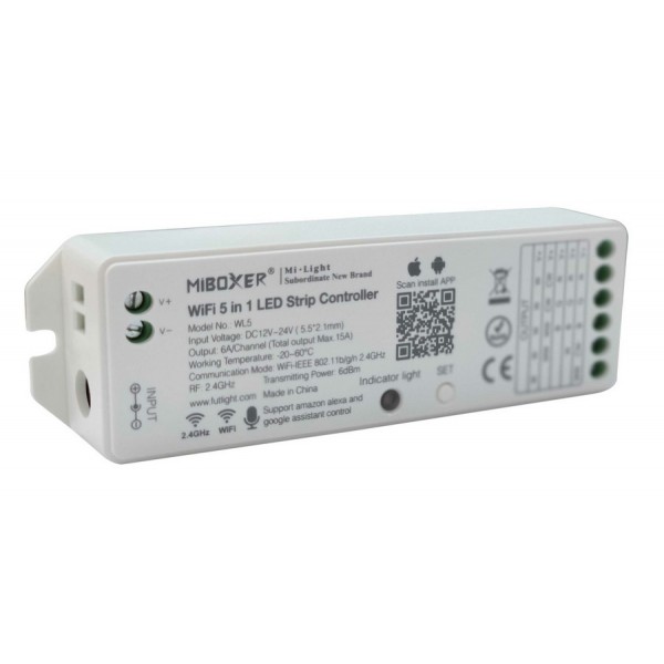 Receptor Controlador Monocolor, RGB, RGBW, CCT, RGB+CCT 180W-360W, Wifi, Control por voz ó remoto