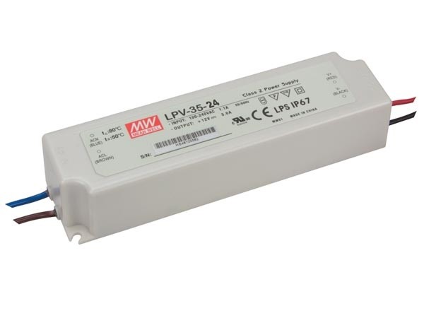 Fuente alimentación LED Voltaje constante IP67 35W 24VDC MEAN WELL