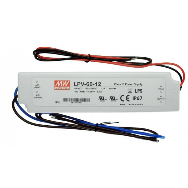 Fuente alimentación LED Voltaje constante IP67 60W 12VDC MEAN WELL
