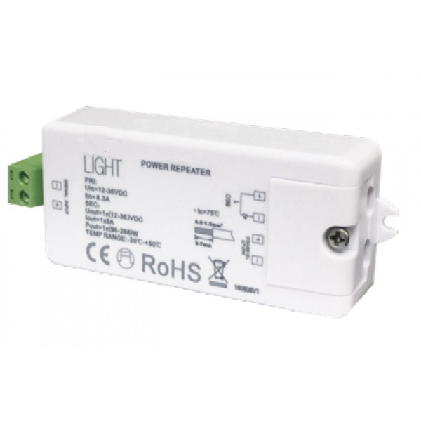 Amplificador Señal para Tira LED 1 canal 8A 12V-36VDC para voltaje constante