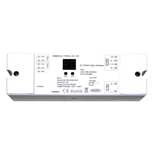 Regulador TRIAC DALI para LED 100-240V 2 canales 2 dirección 240-500W