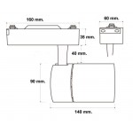 Foco Carril Monofásico LED COB 30W 24º-60º Blanco CCT Seleccionable