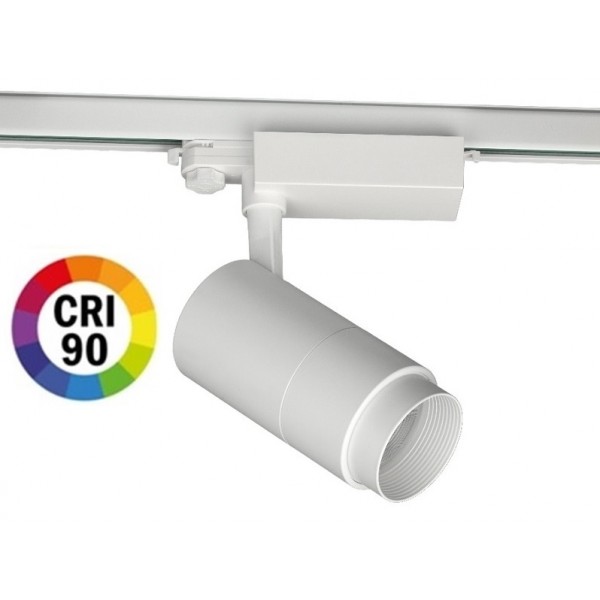 Foco Carril MD14 Trifásico LED COB 30W Blanco, Ángulo ajustable 15º a 60º CRI90, Flicker Free