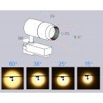 Foco Carril MD14 Trifásico LED COB 30W Blanco, Ángulo ajustable 15º a 60º CRI90, Flicker Free