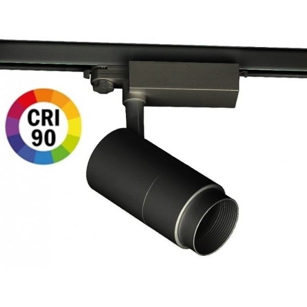 Foco Carril MD14 Trifásico LED COB 30W Negro, Ángulo ajustable 15º a 60º CRI90, Flicker Free