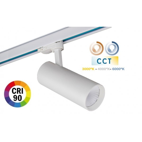 Foco Carril Trifásico LED COB MD16 30W Blanco, CCT Seleccionable CRI90