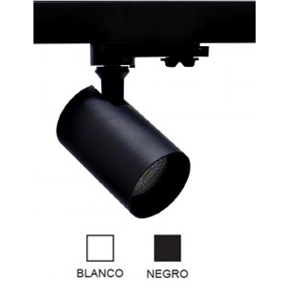 Foco Negro ó Blanco Carril trifasico LED, Lámpara GU10