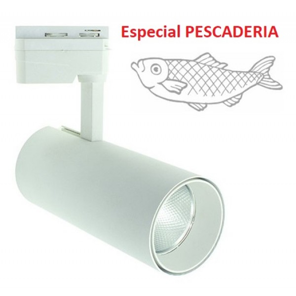 Foco Carril POLAR Monofásico Blanco LED COB 30W, especial Pesacaderías