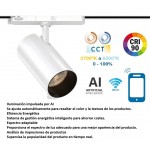 Foco Carril RETAIL Trifásico LED COB Citizen 30W Blanco CRI90 SMART CCT Wifi, para Smartphone y control voz