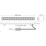 Foco LED exterior bañador pared lineal 36W 24V 1000mm Blanco Cálido